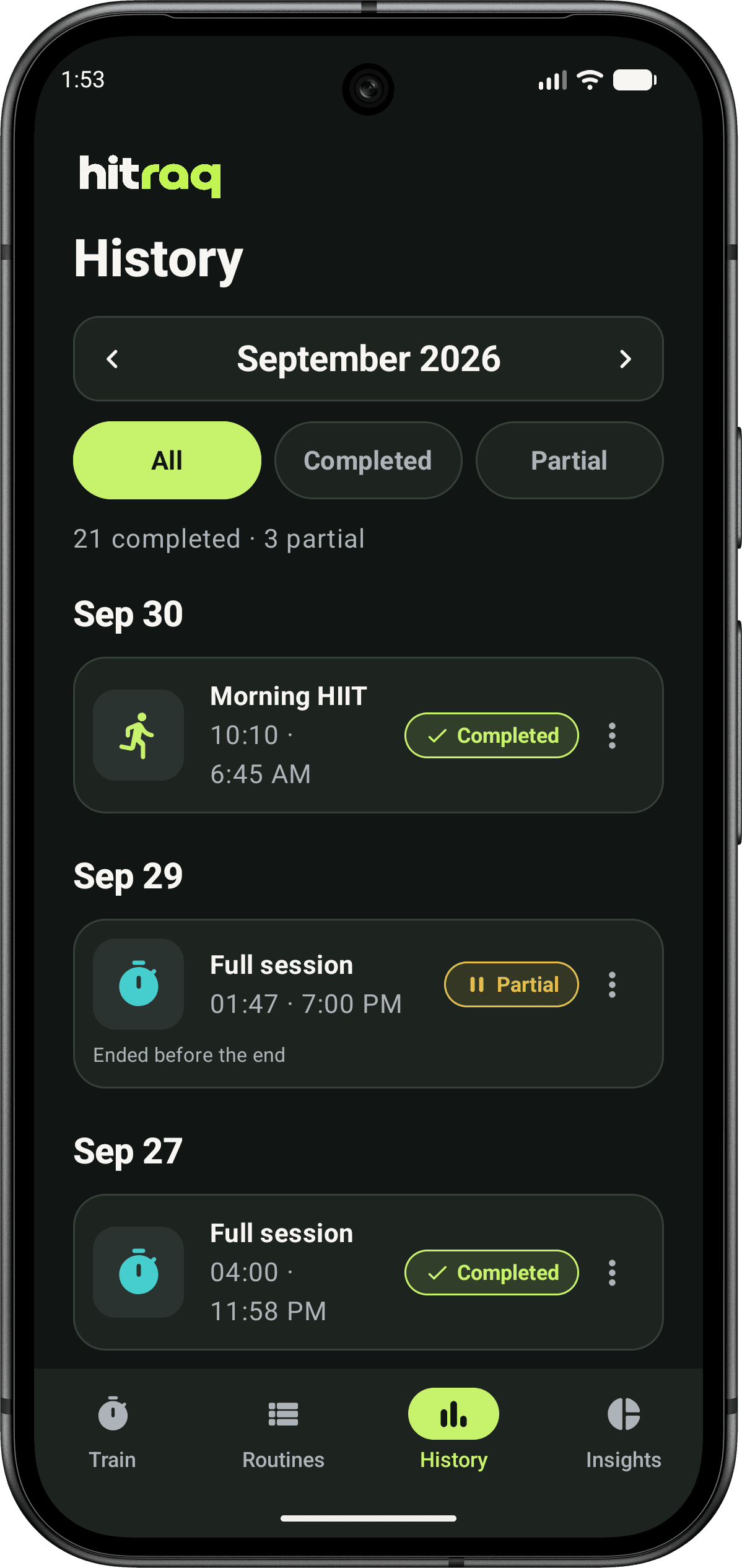 Hitraq statistics screen