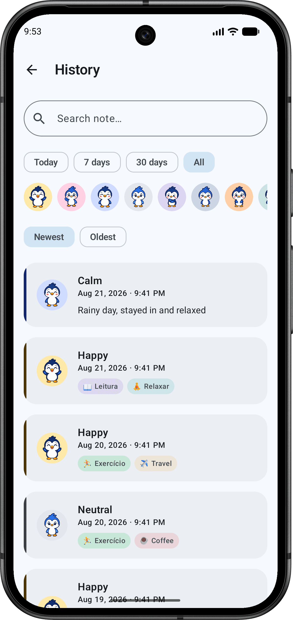 Vybr notes screen