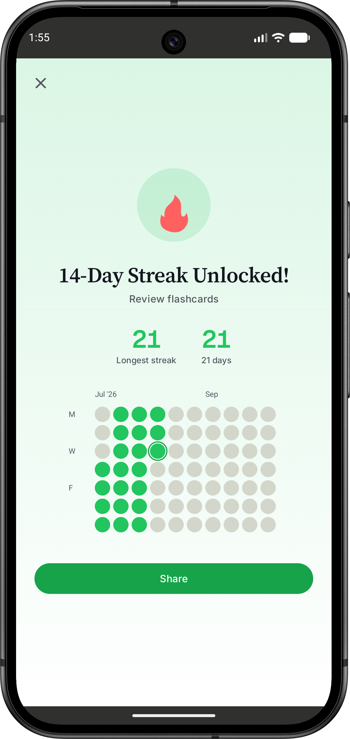 Streaq streak milestone screen